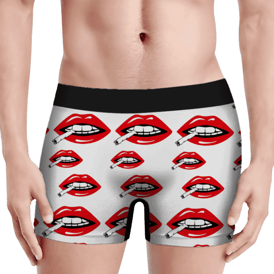 Red Lips Smoking A Joint Marijuana Weed Hemp 420 Cool Men's Boxer