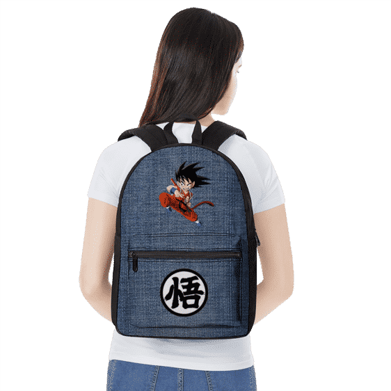 Dragon Ball Z Kid Goku Kanji Symbol Denim Style Backpack