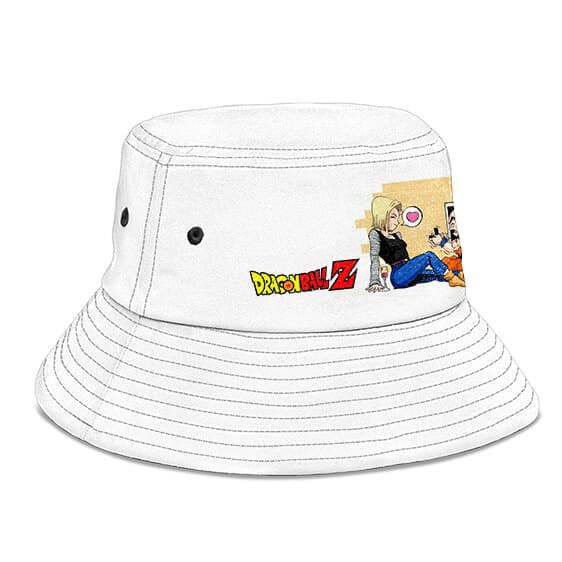 Krillin and Android 18 Dragon Ball Z White Cool Bucket Hat - Saiyan Stuff