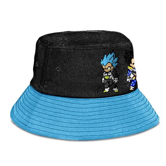 SSJ Blue Vegeta Pixelated DBZ Form Black and Blue Bucket Hat