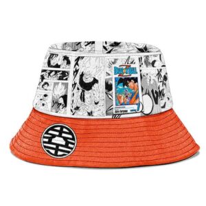 SSJ Son Goku Manga Strip White and Orange Cool Bucket Hat