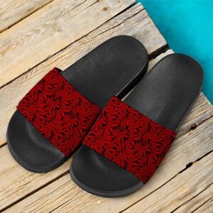 420 Marijuana Leaves Awesome Red Pattern Cool Slides Sandals