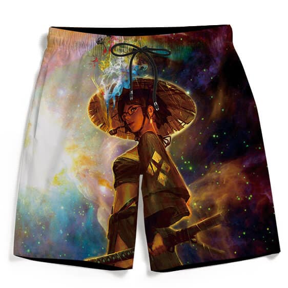Beautiful Samurai Girl Smoking Galaxy Art Cool Men's Shorts