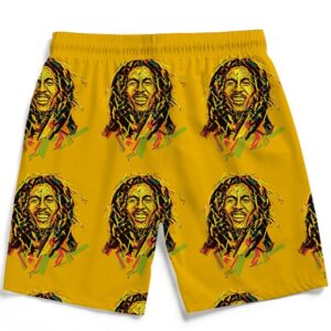 Bob Marley Artistic Painting Orange Men's Beach Shorts