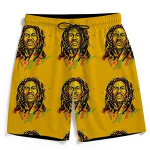 Bob Marley Artistic Painting Orange Men's Beach Shorts