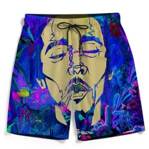 Bob Marley Trippy Nature 420 Marijuana Weed Men's Beach Shorts