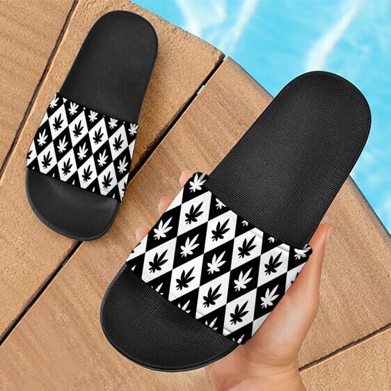 Cool Checkered Black & White 420 Marijuana Weed Slide Footwear