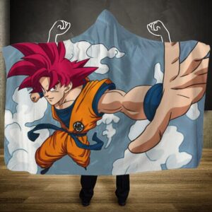 Dragon Ball Super Saiyan God Red Goku At Sky Hooded Blanket