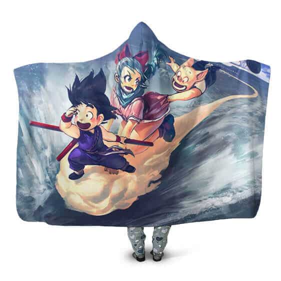 Dragon Ball Young Goku Bulma Oolong On Kintoun Hooded Blanket