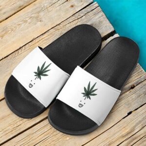 Funny Weed Smiley Marijuana Minimalist White Slide Sandals