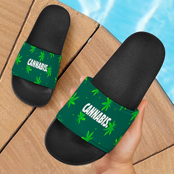 Green Cannabis Weed Pattern Art 420 Marijuana Slides Sandals
