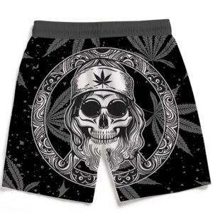 Hippie Skull Marijuana Leaves Art Dope Black Beach Shorts