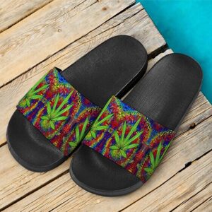 Hippie Style Colorful Marijuana Design Trippy Slide Sandals