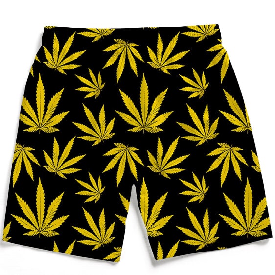 Marijuana Cool Yellow Black Pattern Awesome Men's Beach Shorts