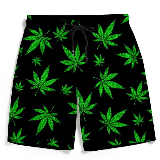 Marijuana Leaves Bright Neon Green Black Amazing Boardshorts