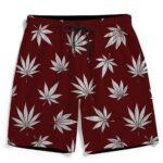 Stylish Silver Marijuana Leaves Print Dark Red Men's Shorts