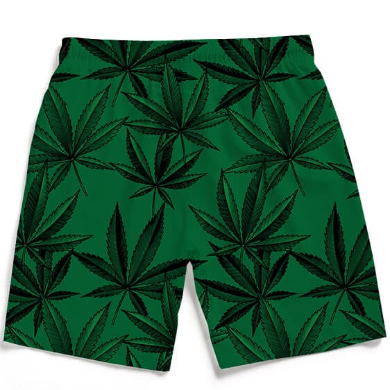 Dope Minimalist Marijuana Leaves Dark Green Men's Beach Shorts