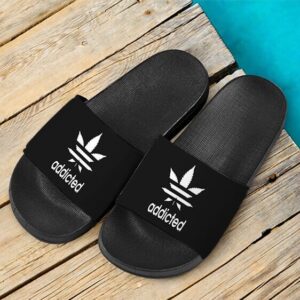 Weed Adidas Addicted Logo Black 420 Marijuana Slide Sandals