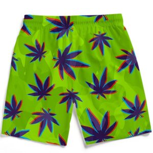Neon Green Camouflage 3D Weed Pattern 420 Marijuana Beach Shorts