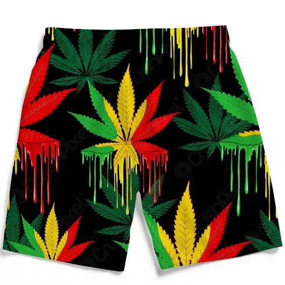 Reggae Colors Marijuana Drip Paint Design Men’s Beach Shorts