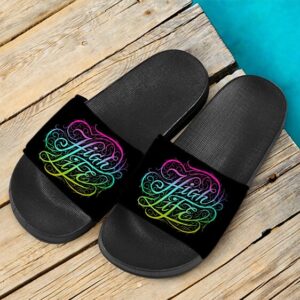 The High Life Colorful Neon Design Marijuana Slide Sandals
