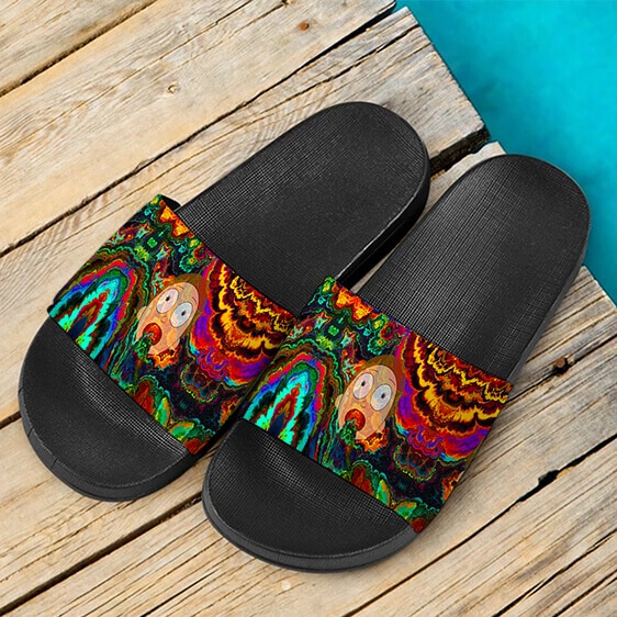 Trippy Psychedelic Morty Weed Art Marijuana 420 Slide Sandals