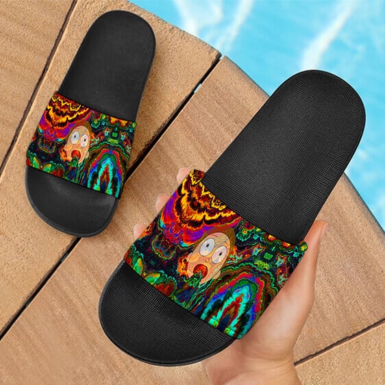 Trippy Psychedelic Morty Weed Art Marijuana 420 Slide Sandals