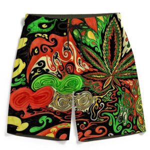 Trippy Reggae Colors 420 Marijuana Leaf Dope Surfer Boardshorts