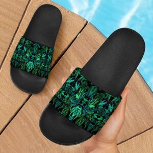 Weed Marijuana All Over Print Cool Dark Green Slide Sandals