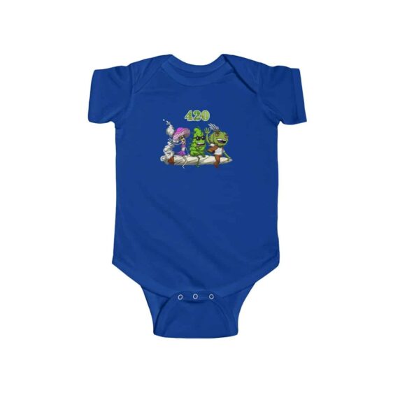 Stoner Weed Bud and Friends Riding On Spliff Cool Baby Onesie