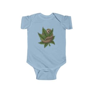 Chill Sloth Hugging Marijuana Leaf Dope 420 Weed Baby Onesie