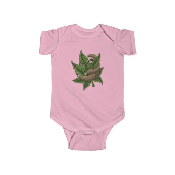 Chill Sloth Hugging Marijuana Leaf Dope 420 Weed Baby Onesie
