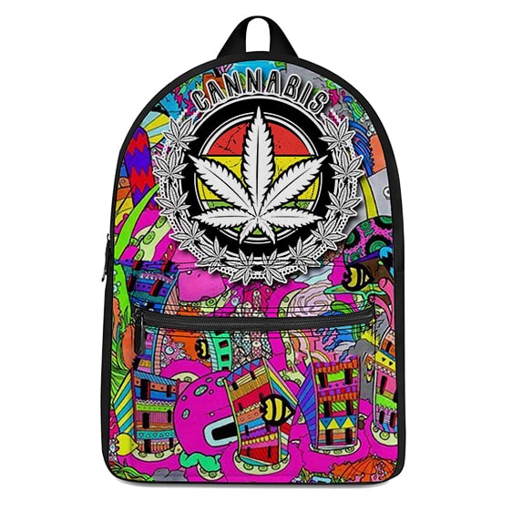 Cannabis Trippy City Doodle Vibrant Colors Dope Backpack