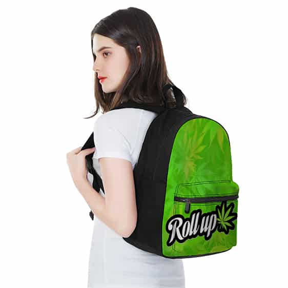 Marijuana Leaf Pattern Roll Up Neon Green Cool Backpack
