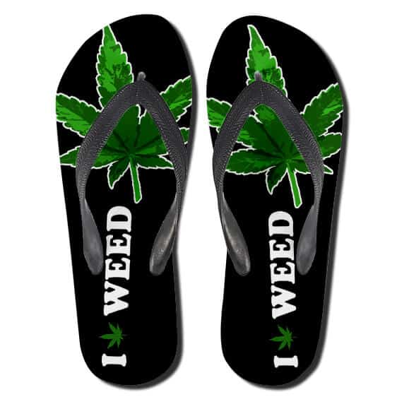 Cool I Love Weed Minimalist Black Flip Flops Sandals