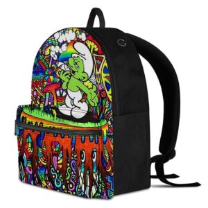 Green Smurf Smoking Blunt Trippy Background Coolest Backpack