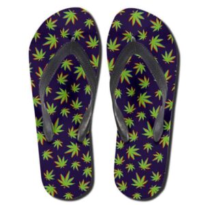 Marijuana Ganja Leaves Pattern Purple 420 Flip Flops