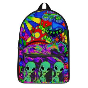 Three Aliens Smoking Weed Colorful Psychedelic Fun Backpack
