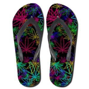 Vibrant Marijuana Leaves Outline Multicolor Art Slippers