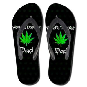 World Dopest Dad Cannabis Black 420 Flip Flops Sandals