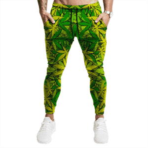 Cannabis Sativa Hemp Pattern Neon Green Weed Jogger Pants