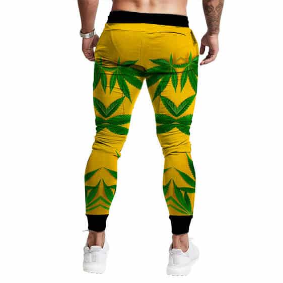 Realistic Cannabis Leaves Design Cool Yellow Jogger Pants - Saiyan Stuff