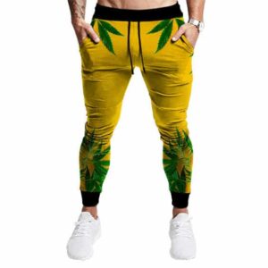 Realistic Cannabis Leaves Design Cool Yellow Jogger Pants
