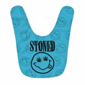 Adorable Stoned Out Smiley Weed Leaf Caribbean Blue Baby Bib
