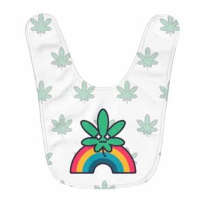 Adorable Weed Leaf Rainbow Cartoon Artwork White Baby Bib