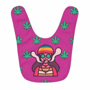 Hippie Lady Smoking Marijuana Leaf Raspberry Pink Baby Bib