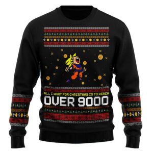 DBZ All I Want Is To Reach Over 9000 Ugly Christmas Sweater