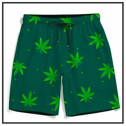 Mens Beach Shorts Cannabis Charm Grunge Hemp Leaves Side Split Swim Trunks Adjustable Board Shorts