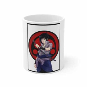 Badass Uchiha Sasuke Holding Katana White Coffee Mug
