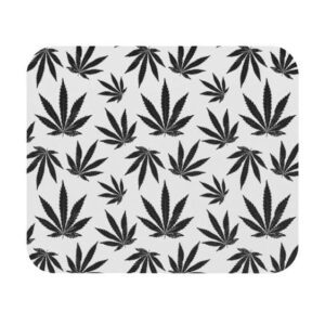 Marijuana Black Leaves Pattern Cool White Mouse Pad
